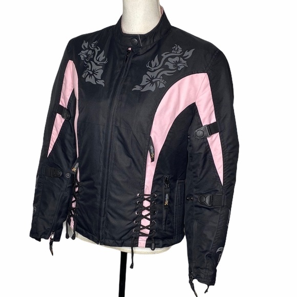 X Element Black & Pink Motorcycle Full Zip Jacket - Picture 3 of 12